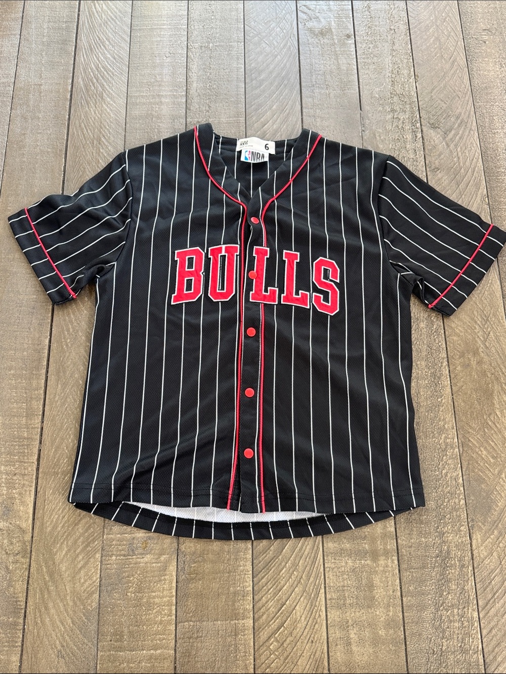 Cotton On Pinstripe "BULLS" Kids Jersey with Red Piping